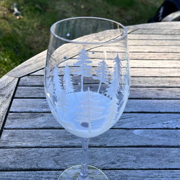 Christmas Tree & Reindeer Stemless Wine Glass 9” Frosted Winter Forest NEW - Picture 9 of 12